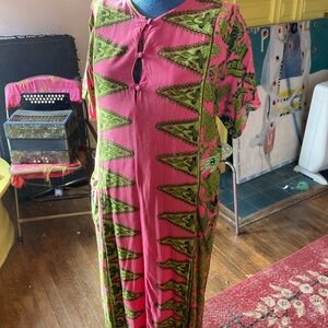 Vibrant batik inspired Pink and Green Women's Dress